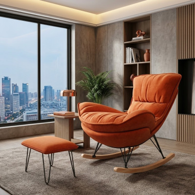 Sessel Design Relax Orange Textil Wohnzimmer Polster Luxus Einsitzer