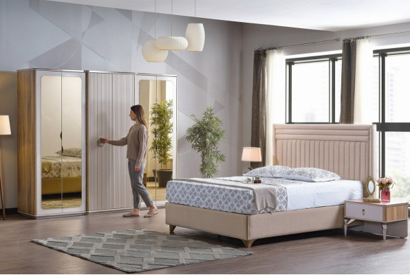 Modern Schlafzimmer Set Bett 2x Nachttische Schrank Neu Luxus