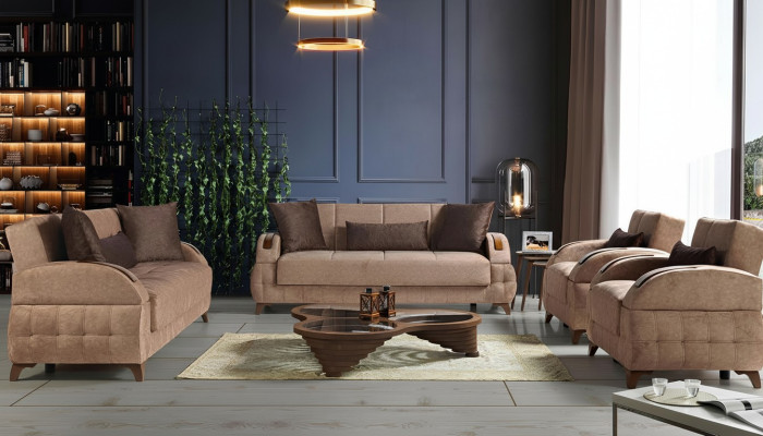 Designer Sofagarnitur 3+2+1+1 Sitzer Couch Polster Sitzpolster Braun Set