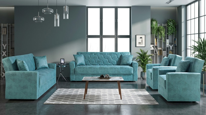 Sofagarnitur 3+2+1+1 Sitzer Textil Holz Sofa 3 Sitzer Modern Neu Sessel Komplett Set