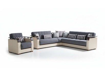 Ecksofa L-Form + Sessel Grau Komplett Wohnzimmer Set 2tlg. Luxus Möbel