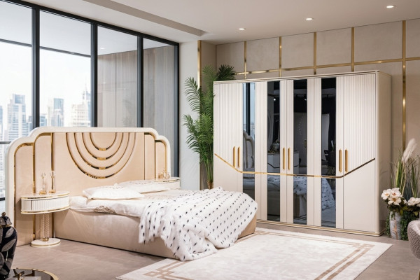 Modern Schlafzimmer Set Bett 2x Nachttische Kleiderschrank Design Möbel 4 tlg