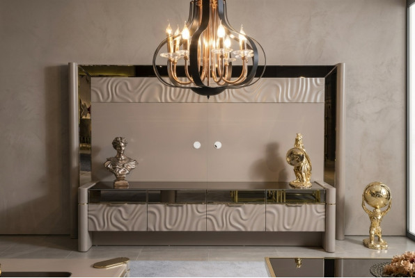 Luxus Wohnwand RTV Lowboard TV Ständer Beige Wohnzimmer Möbel Neu