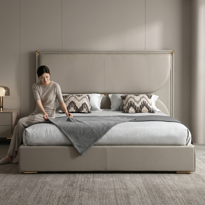 Luxus Schlafzimmer Bett Designer Möbel Doppelbett Weiß Textil Betten Holz Neu