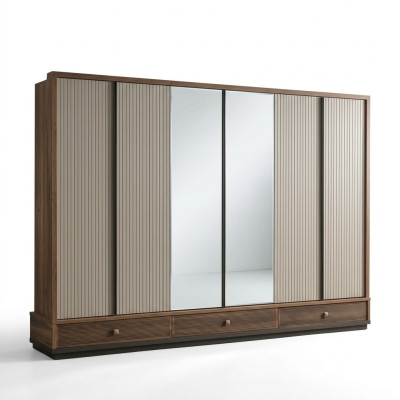 Beiger Schlafzimmer Kleiderschrank Designer Holzschrank Edle Möbel Neu