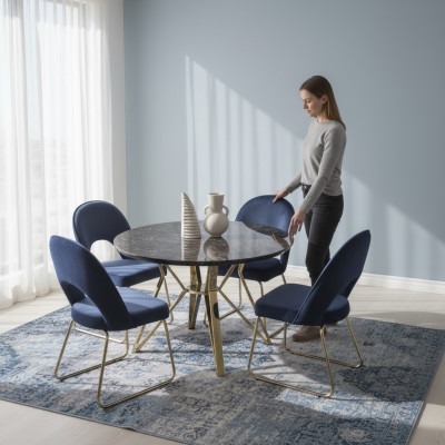 Luxus Esszimmer set Esstisch 4x Stühle Textil Essgruppe Modern Garnitur Neu
