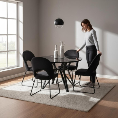 Luxus Esszimmer set Esstisch 4x Stühle Stuhl Textil Essgruppe Garnitur Neu