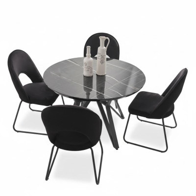 Luxus Esszimmer set Esstisch 4x Stühle Stuhl Textil Essgruppe Garnitur Neu