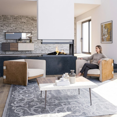 Wohnzimmer Set 3tlg 2x Beige Sessel Polstermöbel Luxus Holz Couchtisch