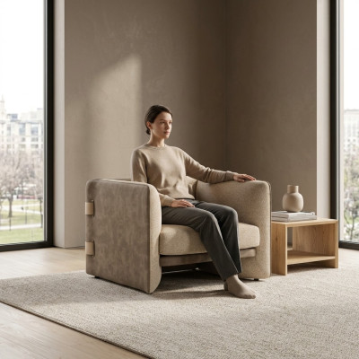 Sessel Polster Textil Modern Wohnzimmer Sitz Design Polstersessel Einrichtung