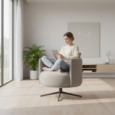 Grau Sessel Wohnzimmer Polstermöbel Luxus Textil Polstersessel Einrichtung