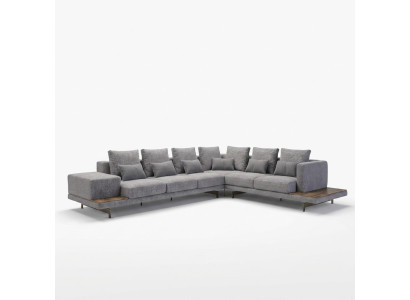 Luxus Grau Polstersofa L-Form Holz Couchtisch mit Beistelltisch Wohnzimmer