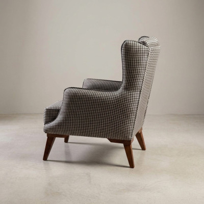 Karierter Sessel Polster 1-Sitzer Grauer Wohnzimmer Textil Lehnsessel