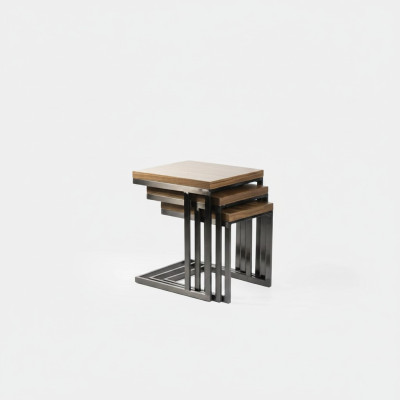 Wohnzimmer 3x Beisteltisch Luxus Holz Tisch Edelstahl Design Möbel Einrichtung