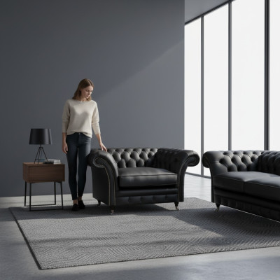 Modern Chesterfield Sessel Wohnzimmer Polstermöbel Textil Polsteritz