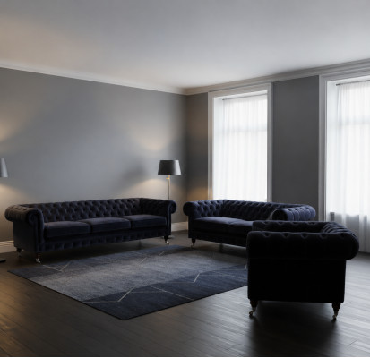 Komplett Wohnzimmer Blau Viersitzer mit Zweisitzer Sofas Neu Sessel Chesterfield