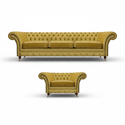 Chesterfield Luxus Set Polstermöbel Sofa Dreisitzer mit Sessel Wohnzimmer