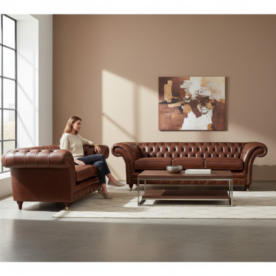 Wohnzimmer Neu Garnitur Chesterfield Sofas Couch Dreisitzer mit Zweisitzer