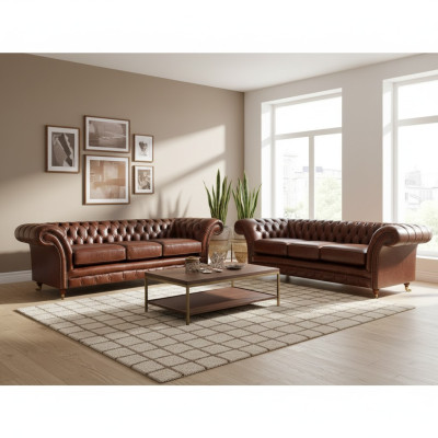 Wohnzimmer Neu Garnitur Chesterfield Sofas Couch Dreisitzer mit Zweisitzer