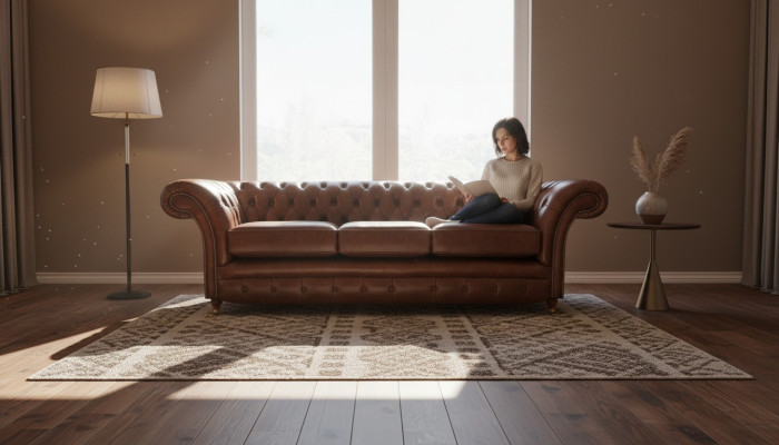 Dreisitzer Sofa Couch Einrichtung Chesterfield Polstersitz Leder Polstermöbel