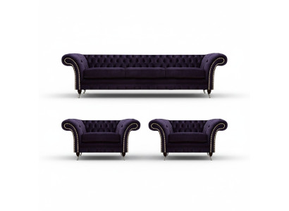 Wohnzimmer Luxus Set 3tlg Einrichtung Lila Komplett Polstermöbel Chesterfield