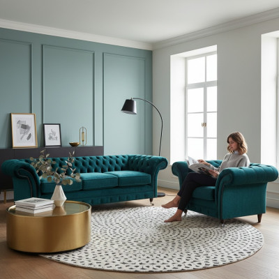 Sofagarnitur Wohnzimmer 2tlg Dreisitzer Couch Sofa Chesterfield Sessel