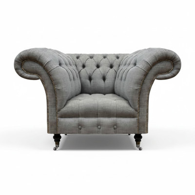 Luxus Sitz Textil Sessel Wohnzimmer Chesterfield Polstermöbel Grau