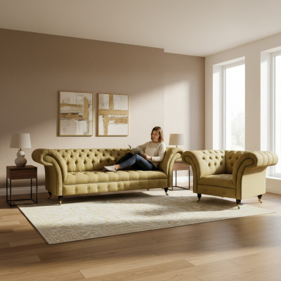 Chesterfield Dreisitzer Sofa Polstermöbel Neu Sessel Polster Sitz Wohnzimmer