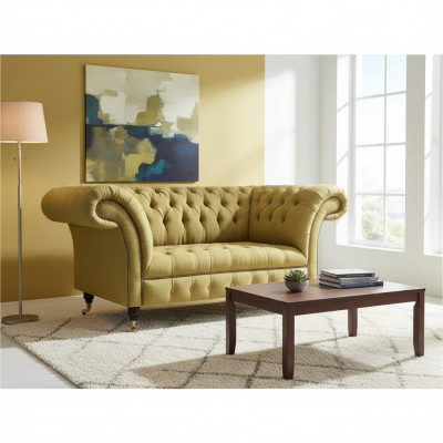 Gelb Chesterfield Zweisitzer Sofa Couch Wohnzimmer Möbel Luxus Polster Textil