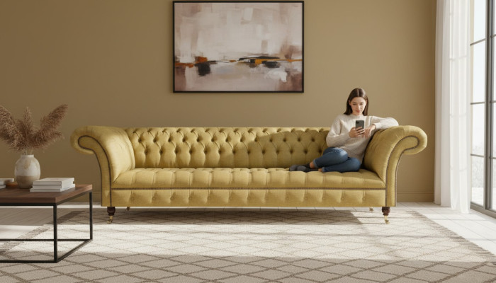 Luxus Sofa Viersitzer Couch Wohnzimmer Chesterfield Textil Polstermöbel