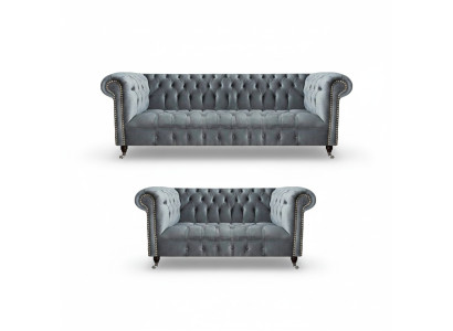 Wohnzimmer Luxus Grau Chesterfield Sessel Neu Dreisitzer Sofa Couch