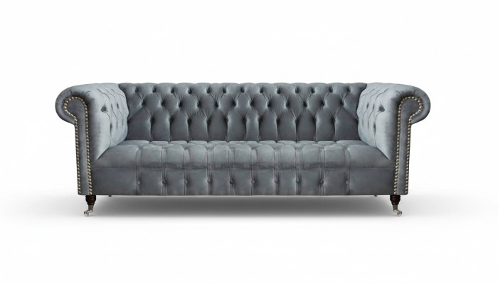 Chesterfield Sofa Dreisitzer Wohnzimmer Couch Möbel Grau Textil Neu