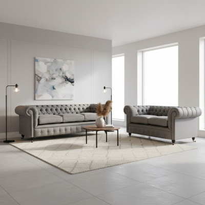 Chesterfield Design Luxus Polster Sofa Couch Sitz Garnitur Textil Sofagarnitur