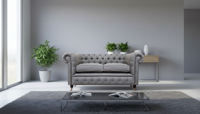 Design Sofa Polster Couch Grau Luxus Textil Zweisitzer Sofas Chesterfield