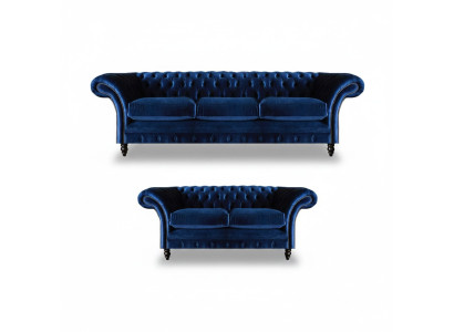 Wohnzimmer 2tlg Dreisitzer Sofa Blau Zweisitzer Sofas Einrichtung Chesterfield
