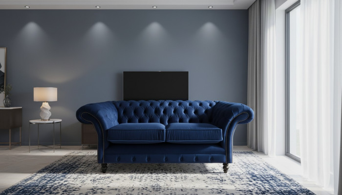 Wohnzimmer Sofas Couch Zweisitzer Einrichtung Blau Chesterfield Neu