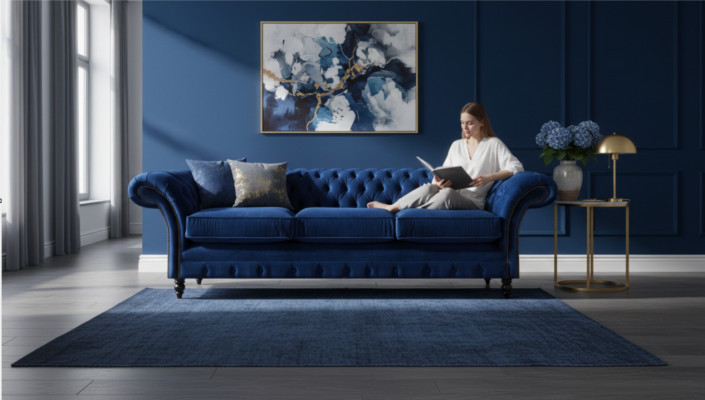 Chesterfield Luxus Sofa Dreisitzer Wohnzimmer Polster Stoff Textil Design Neu