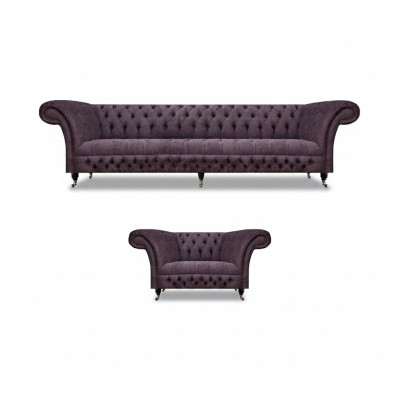 Garnitur Set 2tlg Design Dreisitzer Sofa Luxus Sessel Chesterfield Wohnzimmer