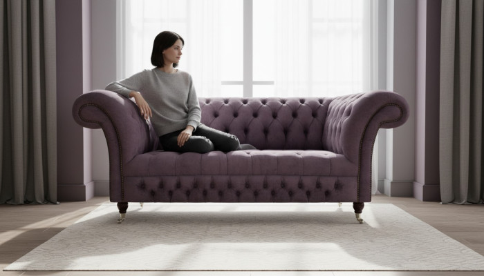 Chesterfield Sofa Zweisitzer Wohnzimmer Couch Luxus Polster Stoff Textil