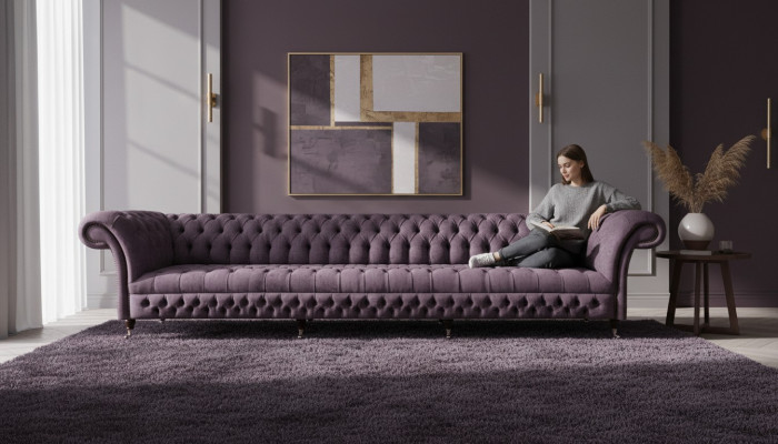 Luxus Polstermöbel Chesterfield Viersitzer Sofa Couch Stoff Wohnzimmer