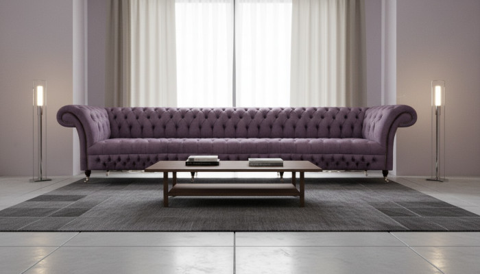 Luxus Polstermöbel Chesterfield Viersitzer Sofa Couch Stoff Wohnzimmer