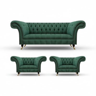 Komplett Set 3tlg Wohnzimmer 2x Sessel mit Dreisitzer Sofa Couch Chesterfield
