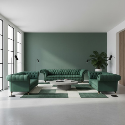 Luxus Sofas Grün Komplett Sofagarnitur Polstermöbel Wohnzimmer Couch Stoff