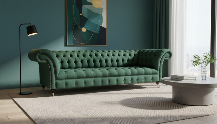 Polstermöbel Luxus Viersitzer Sofa Couch Grün Wohnzimmer Chesterfield