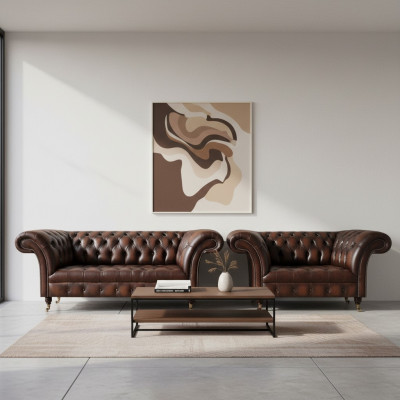 Chesterfield Braun Sofa Set Dreisitzer Sofa Couch Zweisitzer Wohnzimmer Neu
