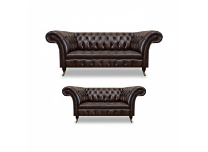 Chesterfield Braun Sofa Set Dreisitzer Sofa Couch Zweisitzer Wohnzimmer Neu