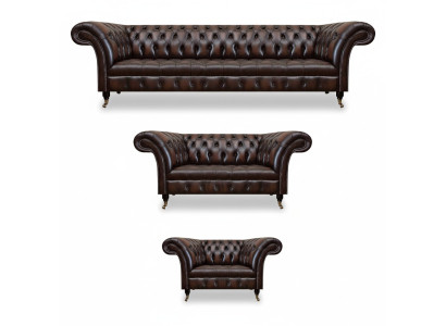 Chesterfield Leder Braun Wohnzimmer Polstermöbel Sofas Set Luxus Einrichtung