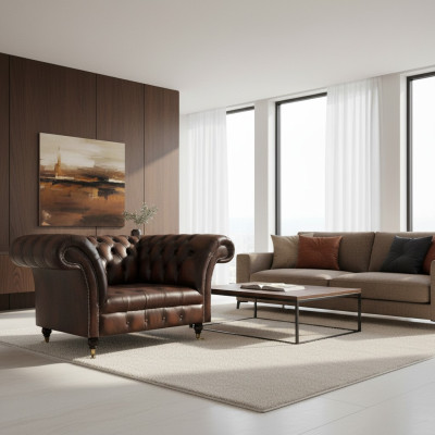 Luxus Neu Sitz Wohnzimmer Braun Sessel Einrichtung Polstermöbel Chesterfield