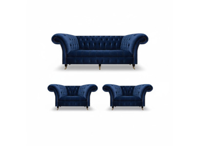 Chesterfield Luxus Einrichtung 2x Sessel Dreisitzer Sofa Couch Wohnzimmer 3+1+1