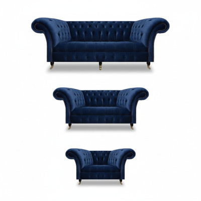 Wohnzimmer 3tlg Luxus Komplett Sofas Chesterfield Textil Einrichtung Sessel